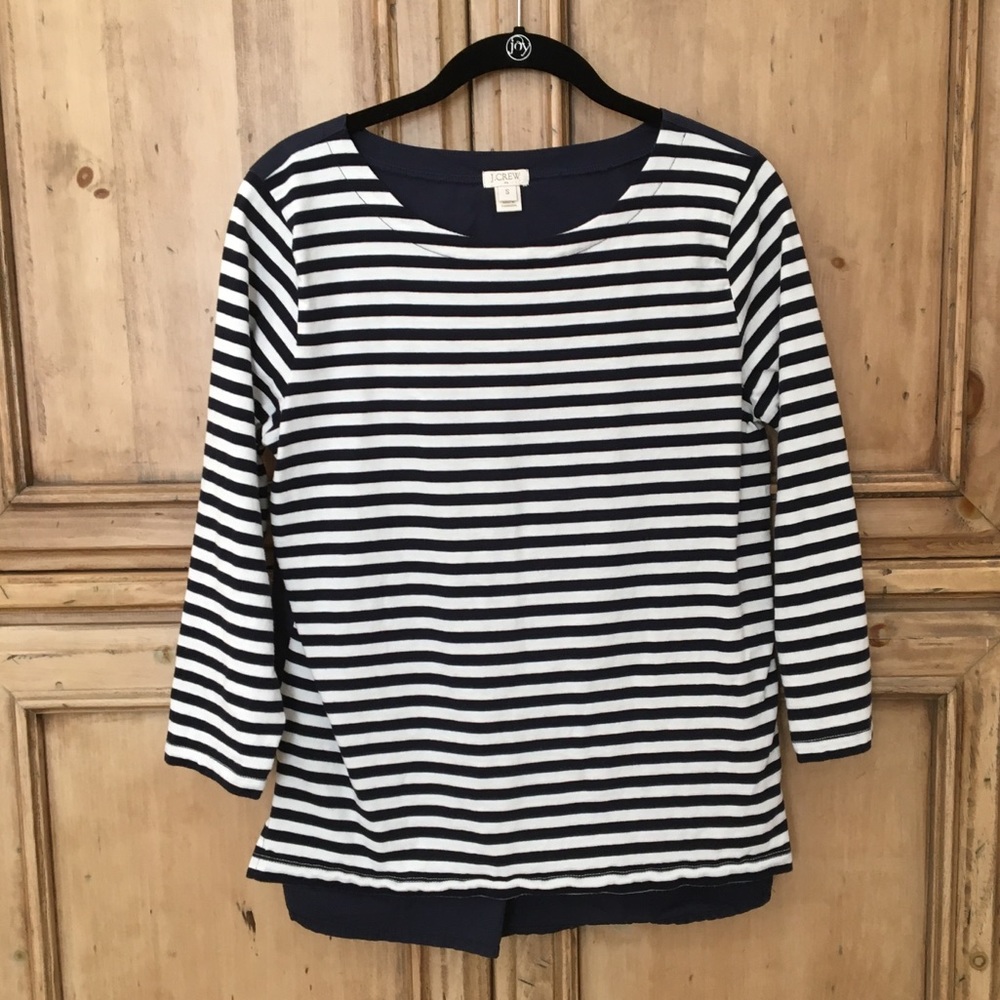 J. Crew Factory mixed material navy striped top
